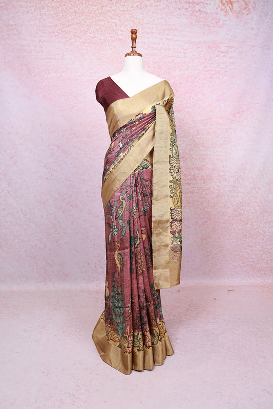 Wine Semi Jute Saree