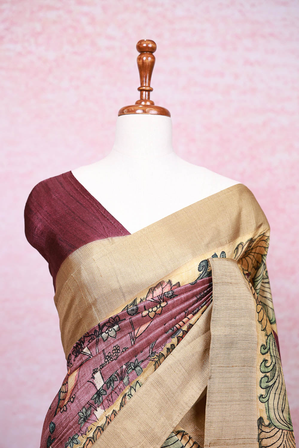 Wine Semi Jute Saree
