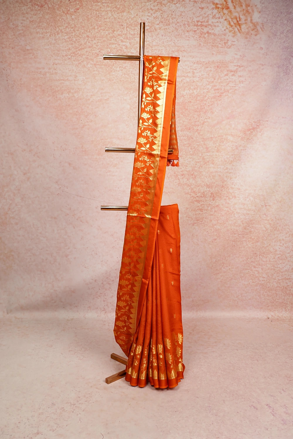 Dark Orange Semi Banarasi Saree