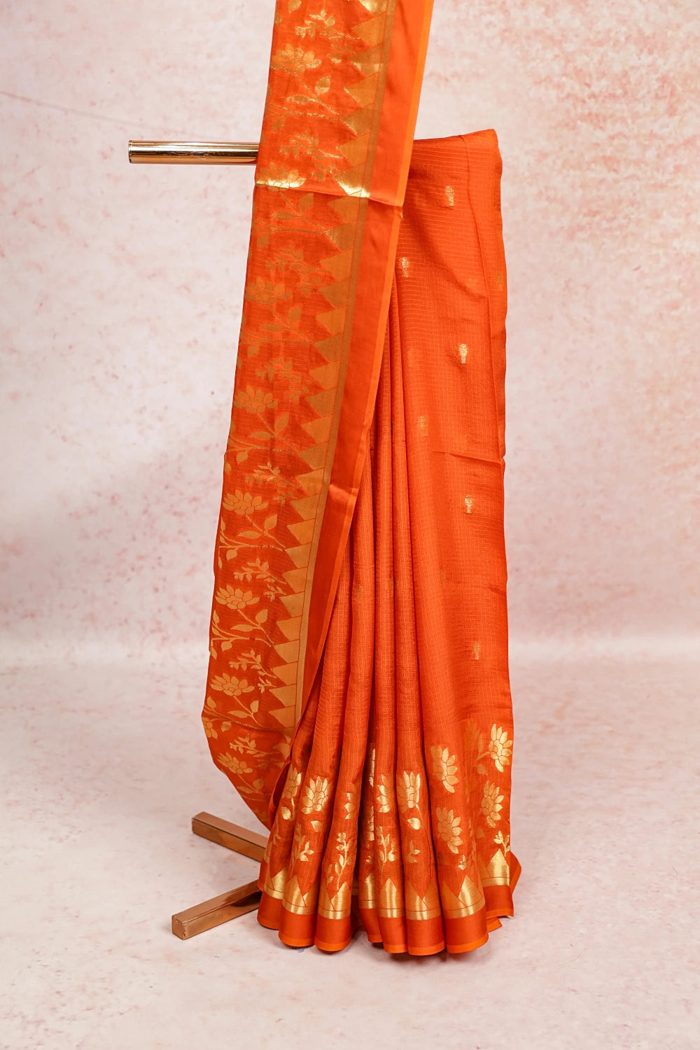 Dark Orange Semi Banarasi Saree