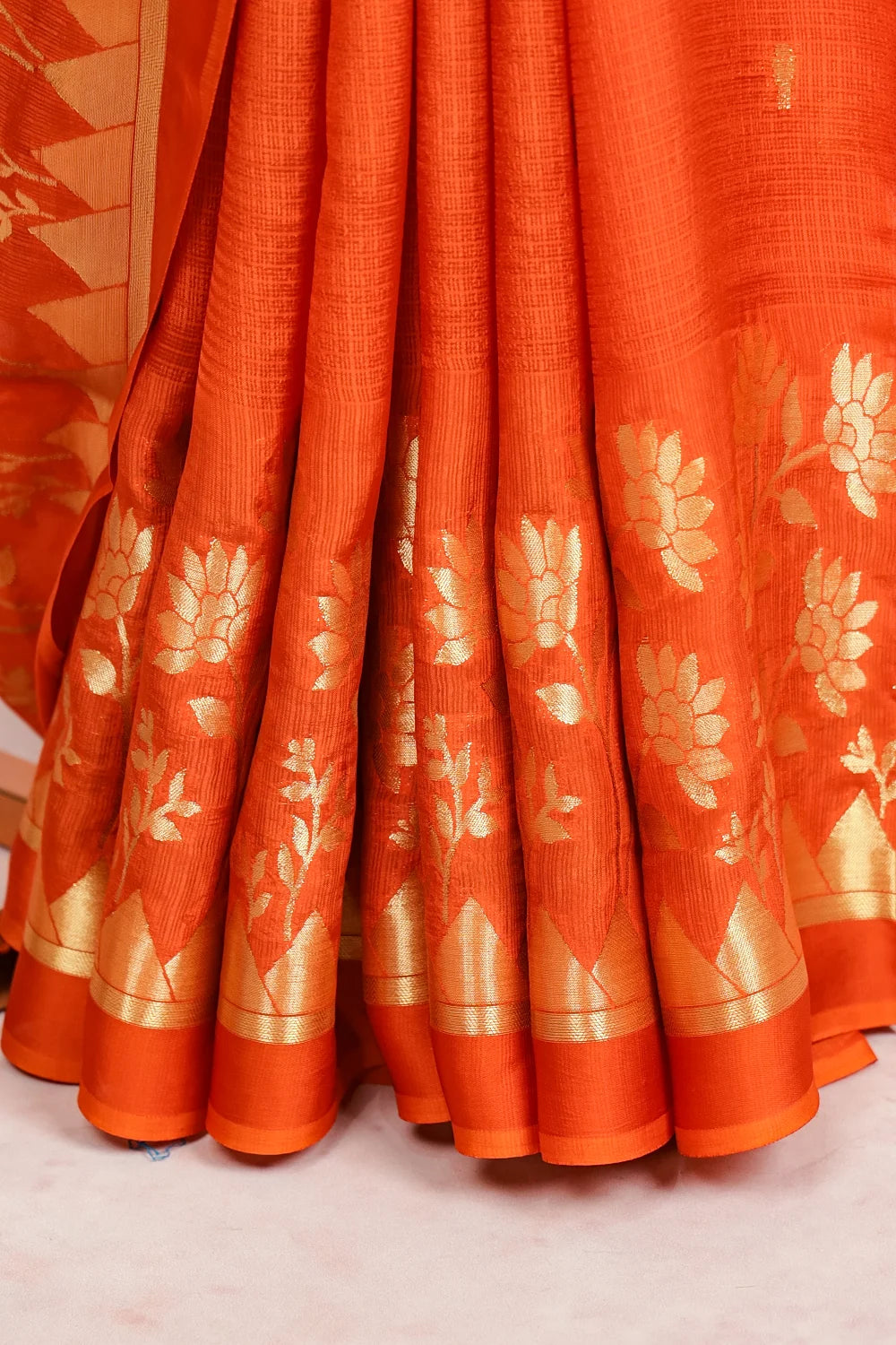 Dark Orange Semi Banarasi Saree