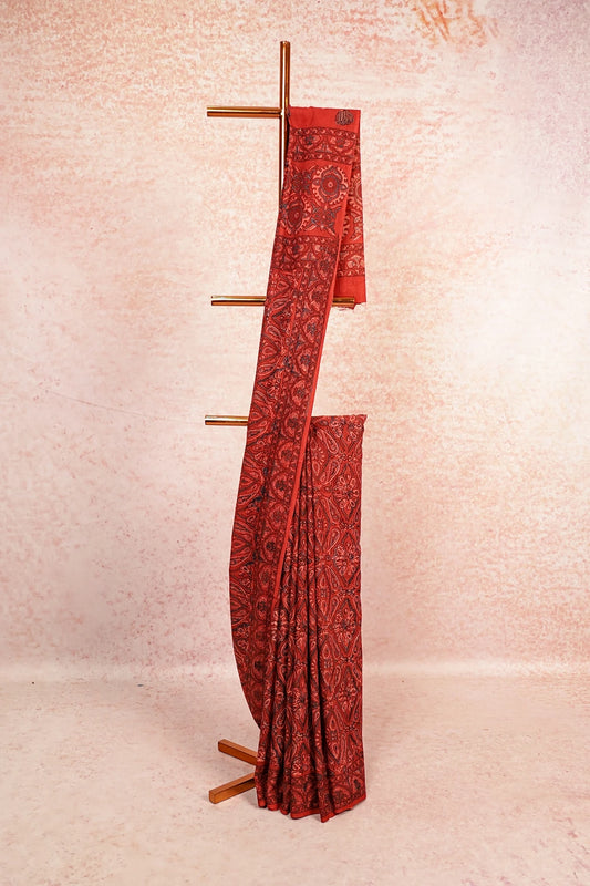 Brick Colour Cotton Saree