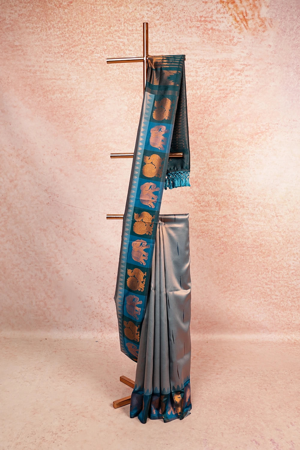 Peacock Green Semi Silk Saree