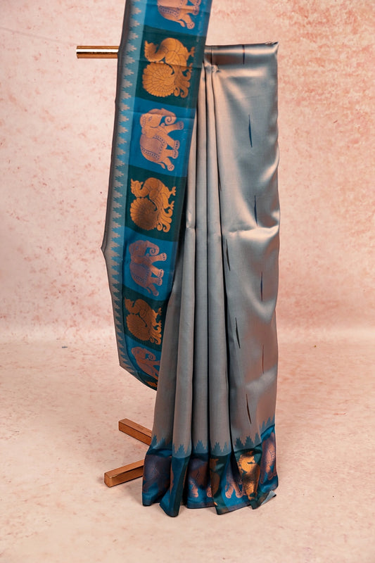 Peacock Green Semi Silk Saree