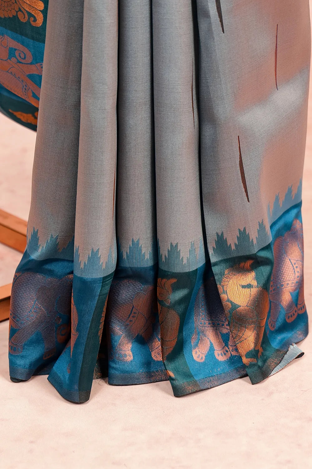 Peacock Green Semi Silk Saree