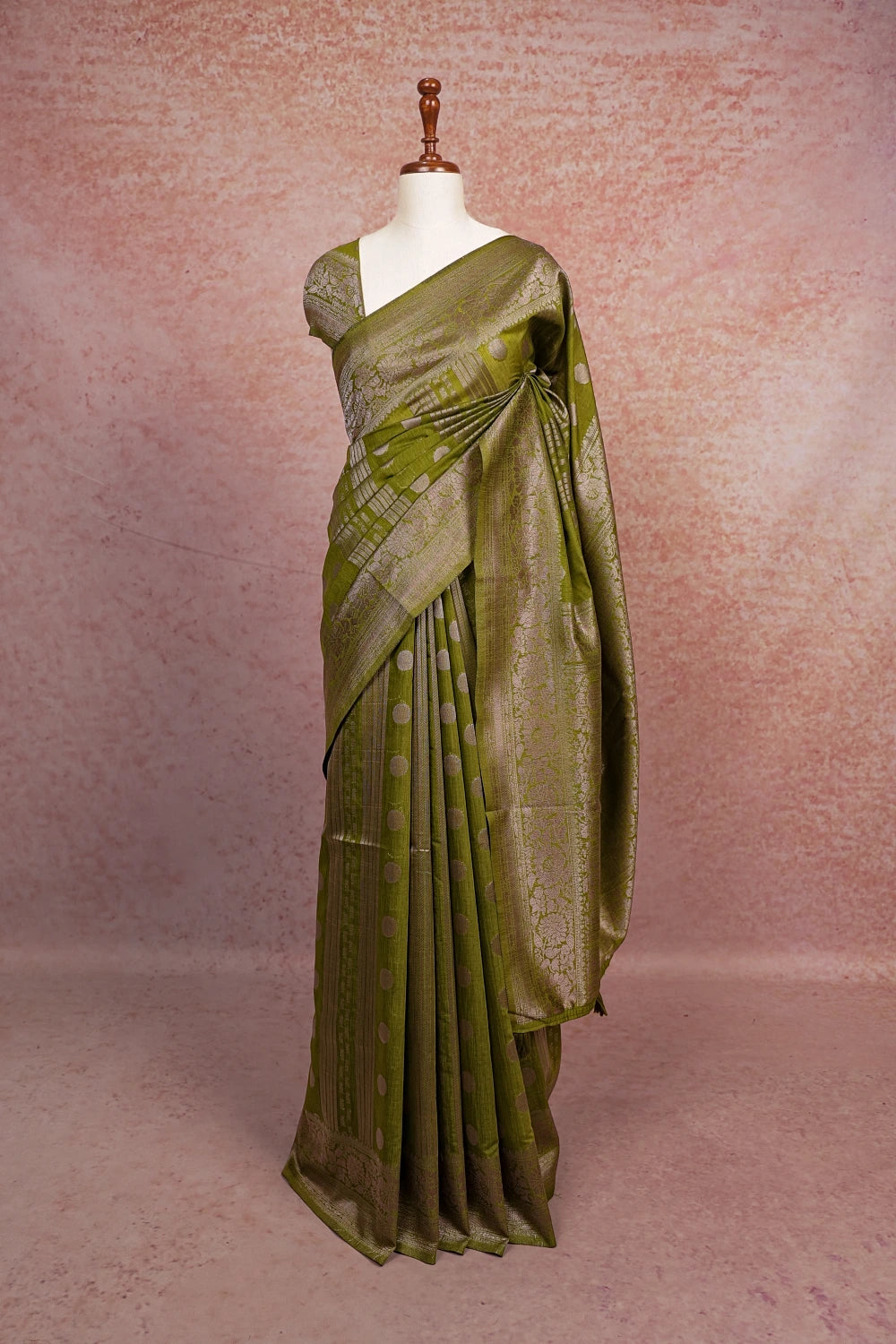 Mehandi Green Semi Banarasi Saree