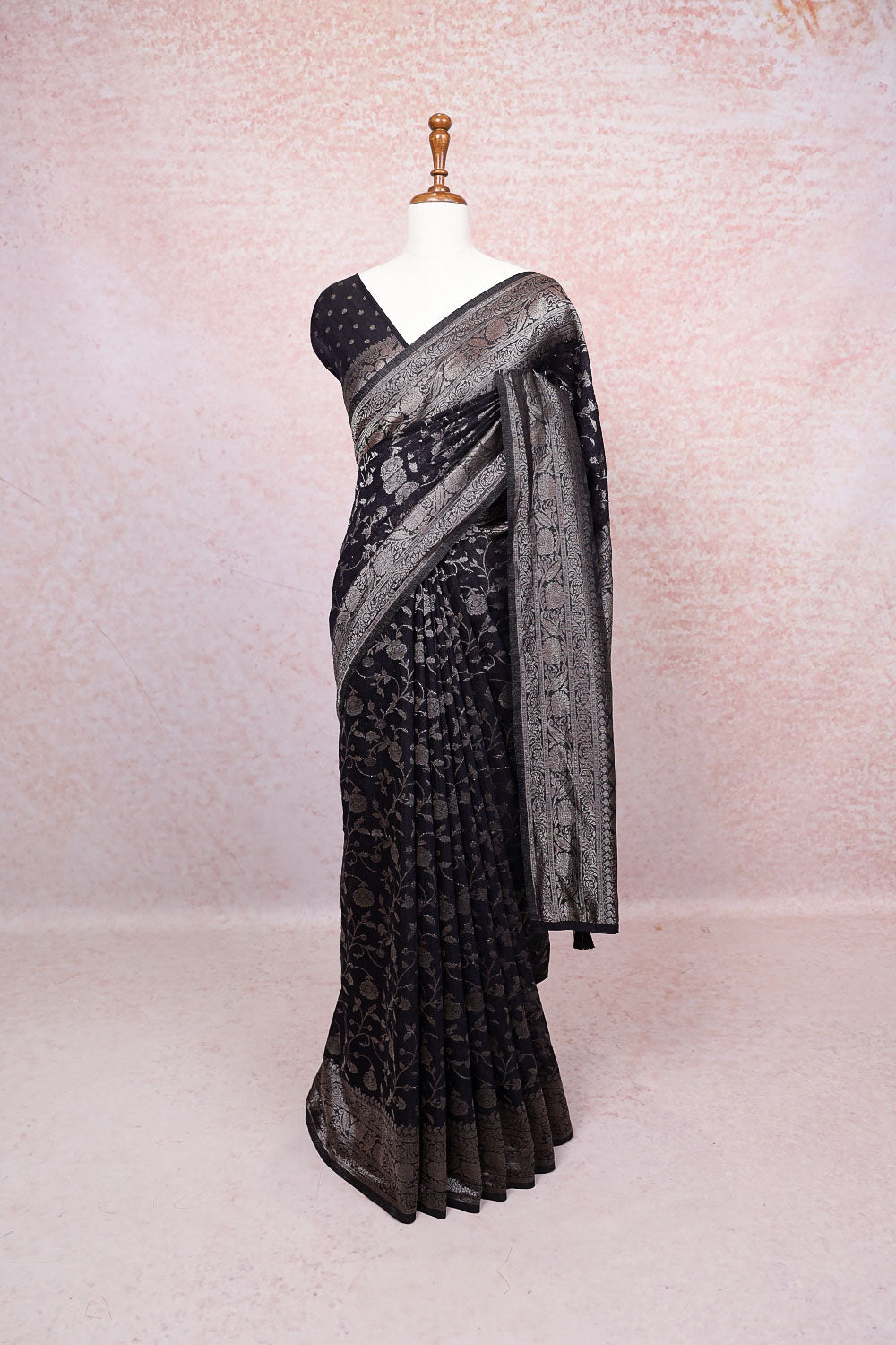 Black Semi Banarasi Saree