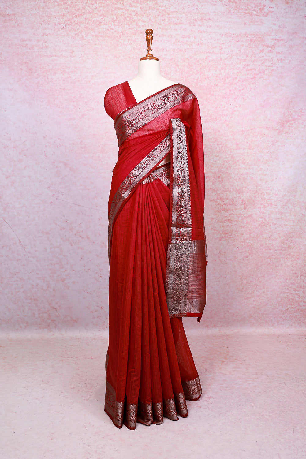 Maroon Semi Tussar Saree