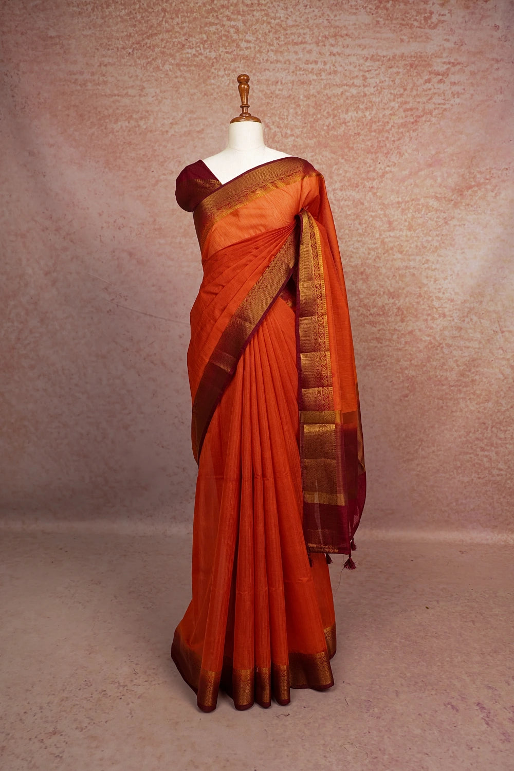 Burnt Orange Semi Jute Saree