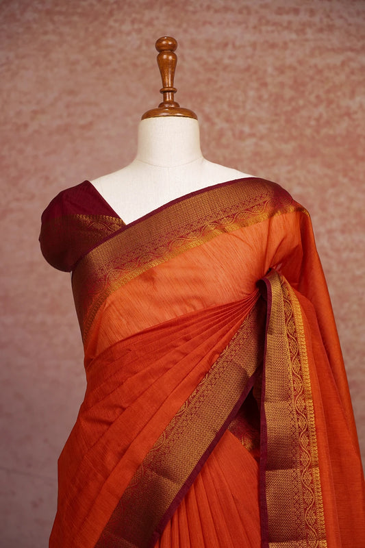 Burnt Orange Semi Jute Saree