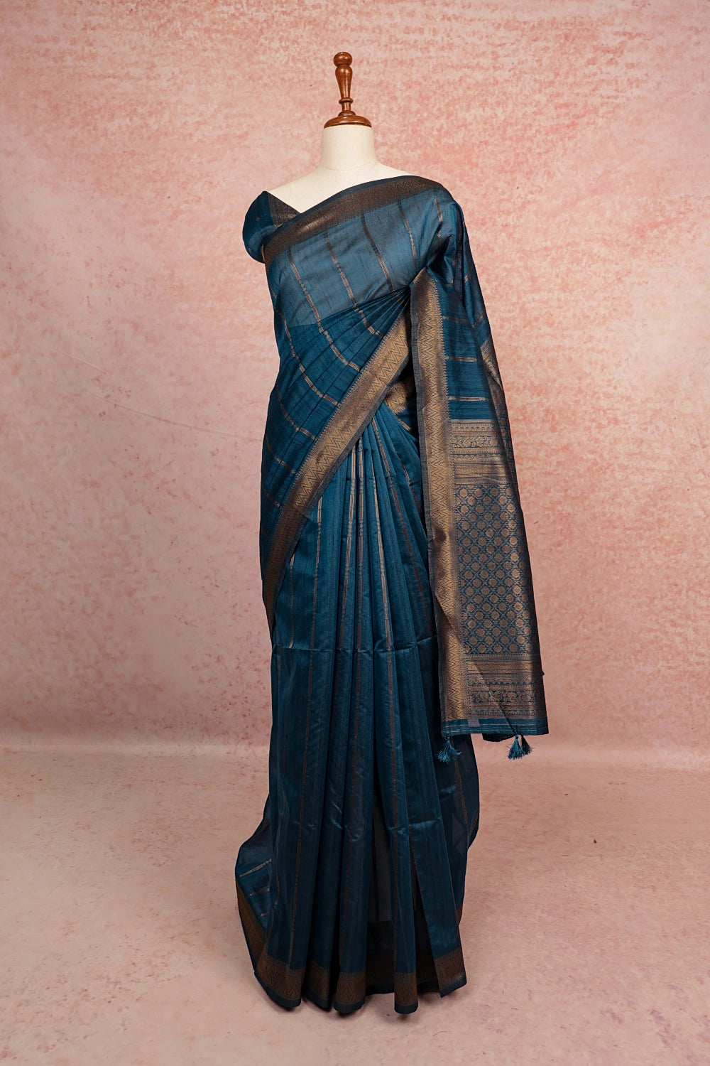 Teal Blue Semi Silk Saree