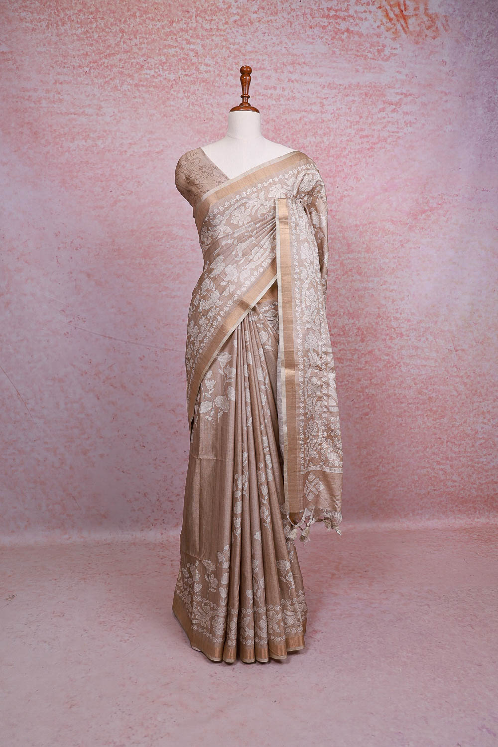 Cream Semi Tussar Saree