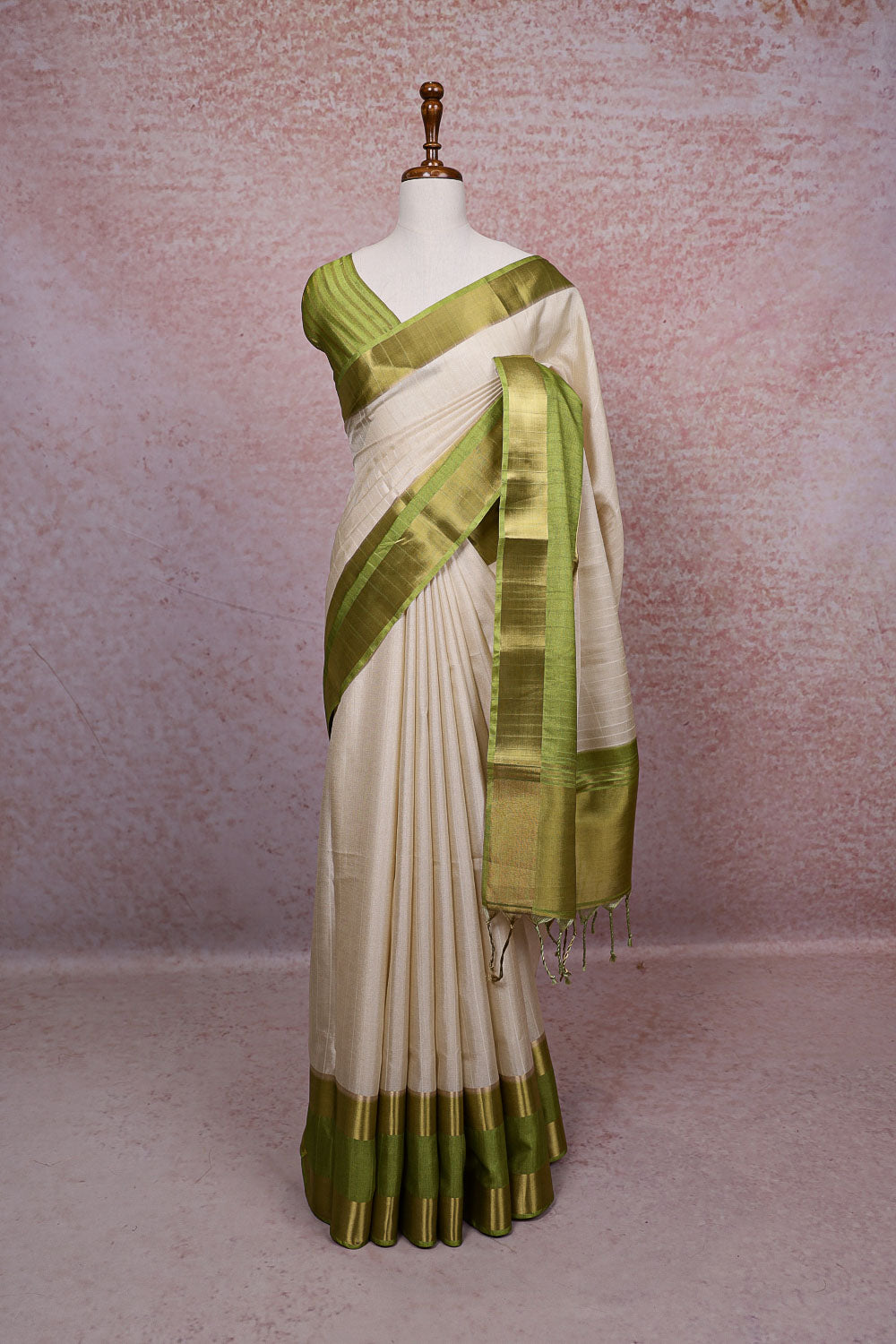 Cream Semi Tussar Saree