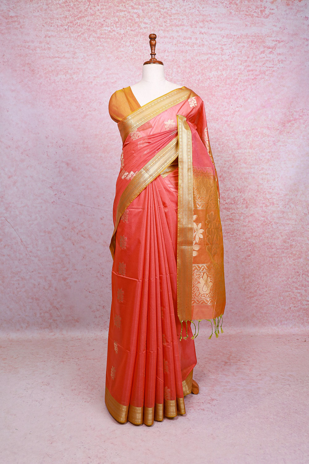 Peach Cotton Silk Saree