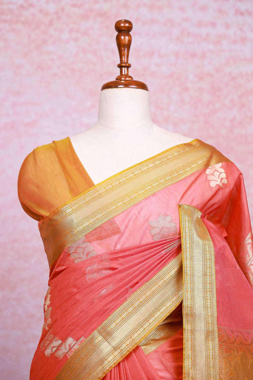 Peach Cotton Silk Saree