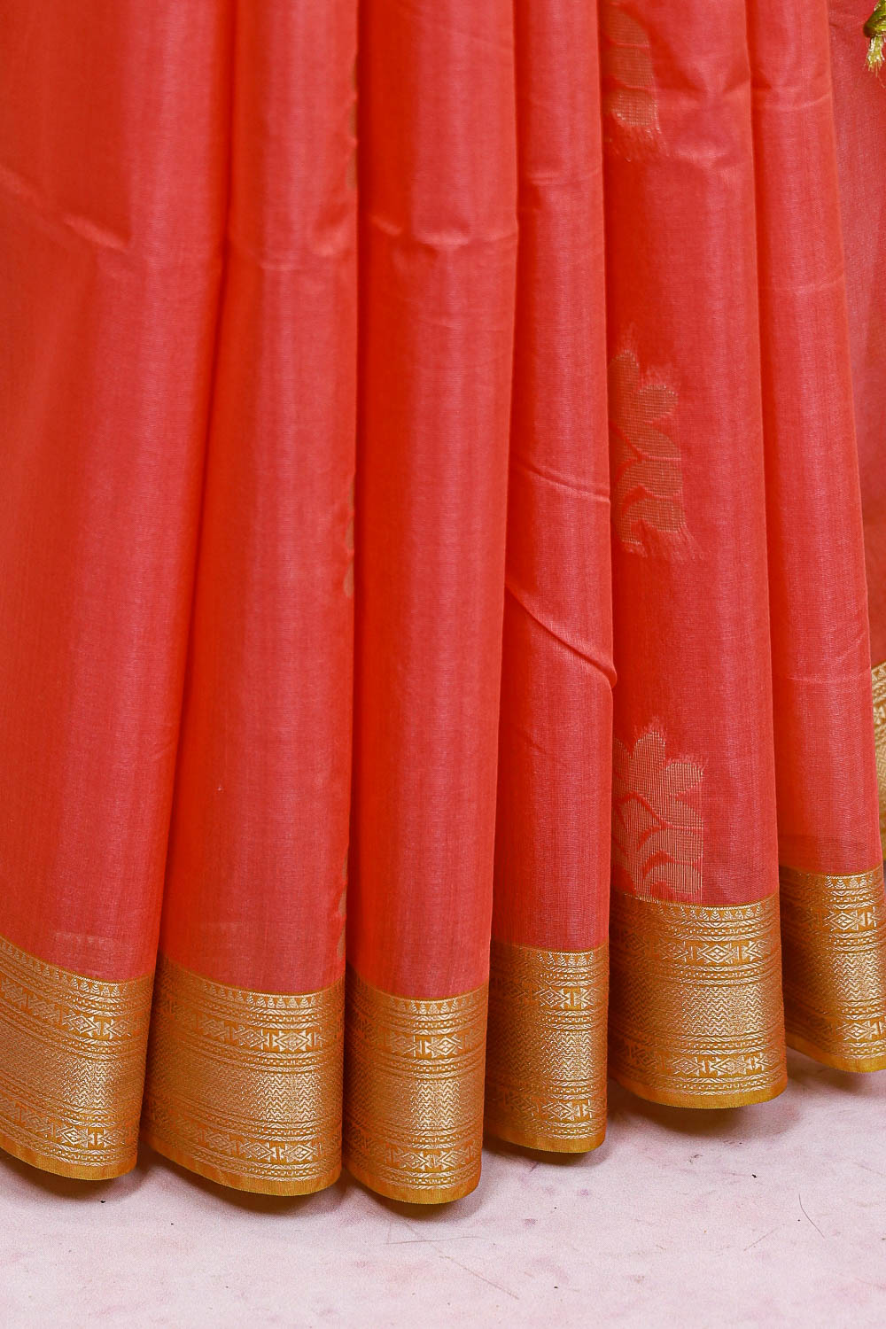 Peach Cotton Silk Saree