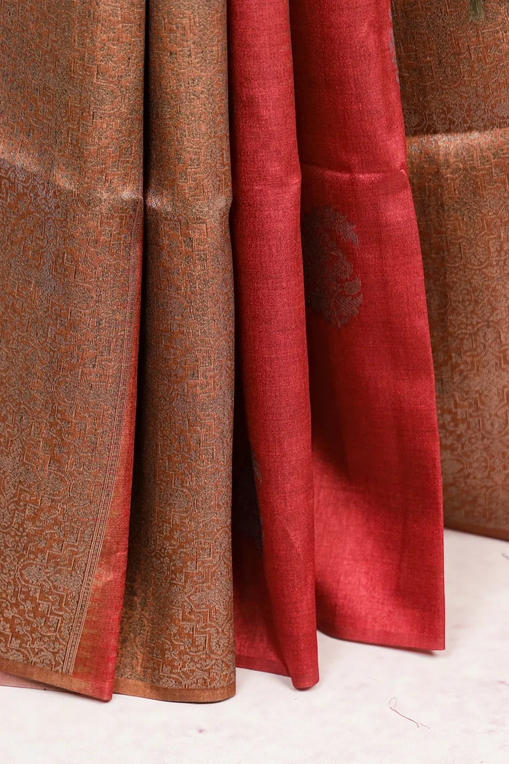 Maroon And Moss Green Semi Silk Saree