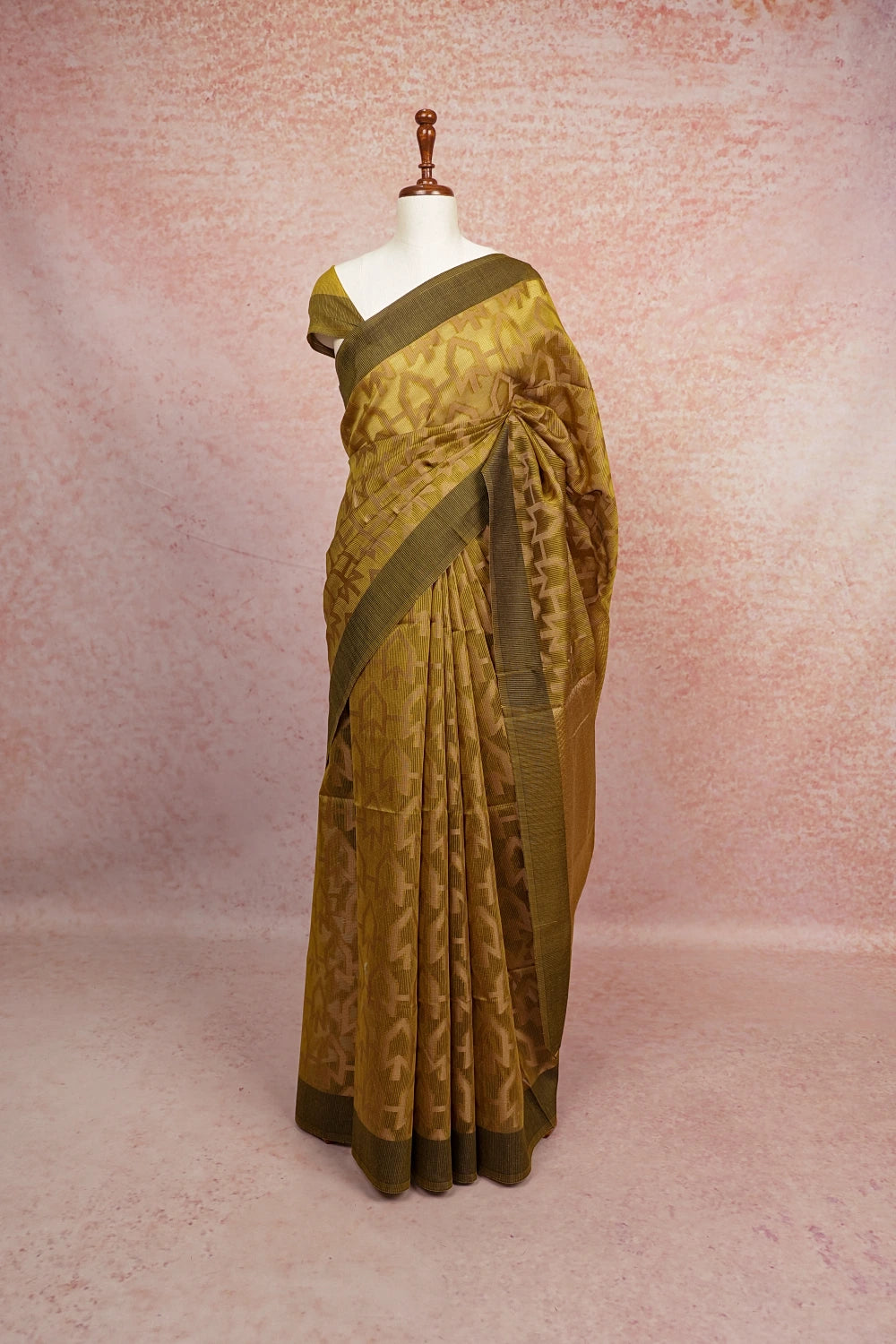 Olive Green Cotton Silk Saree