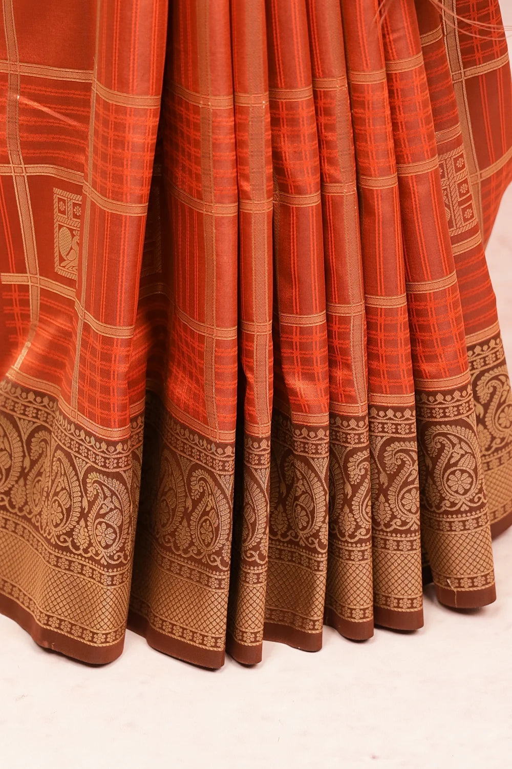Rust Orange Semi Silk Saree