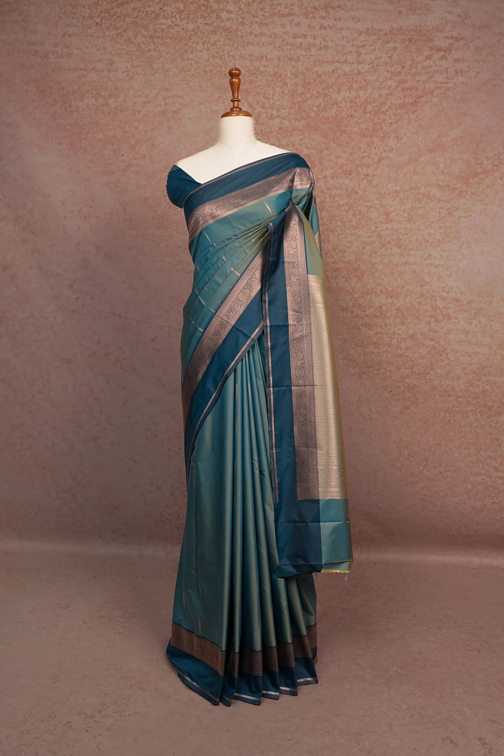 Peacock Blue Semi Soft Silk Saree