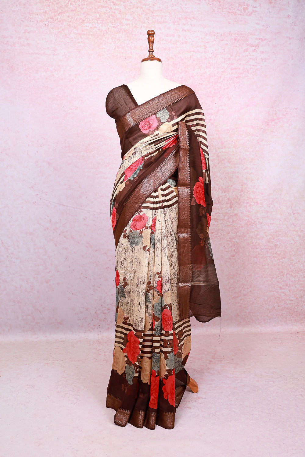 Cream Chanderi Silk Saree