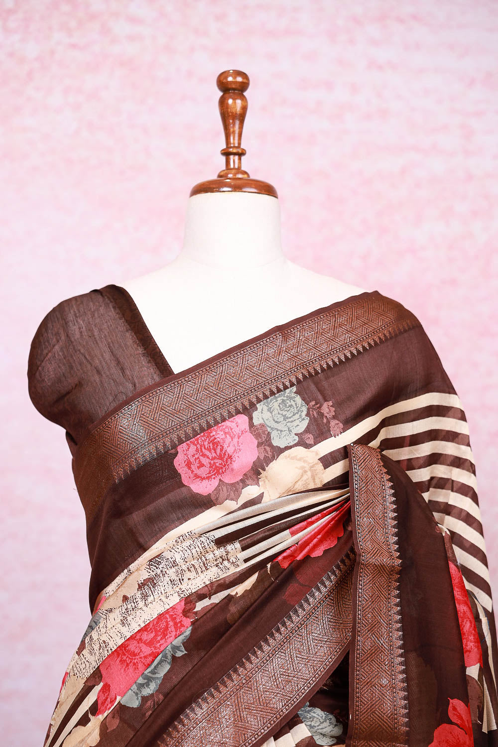 Cream Chanderi Silk Saree