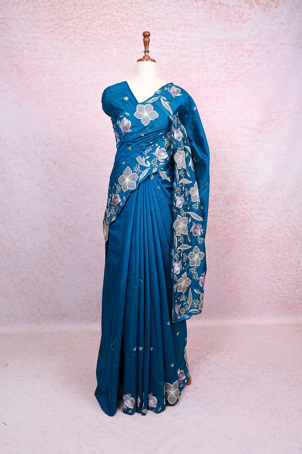 Peacock Blue Semi Tussar Saree