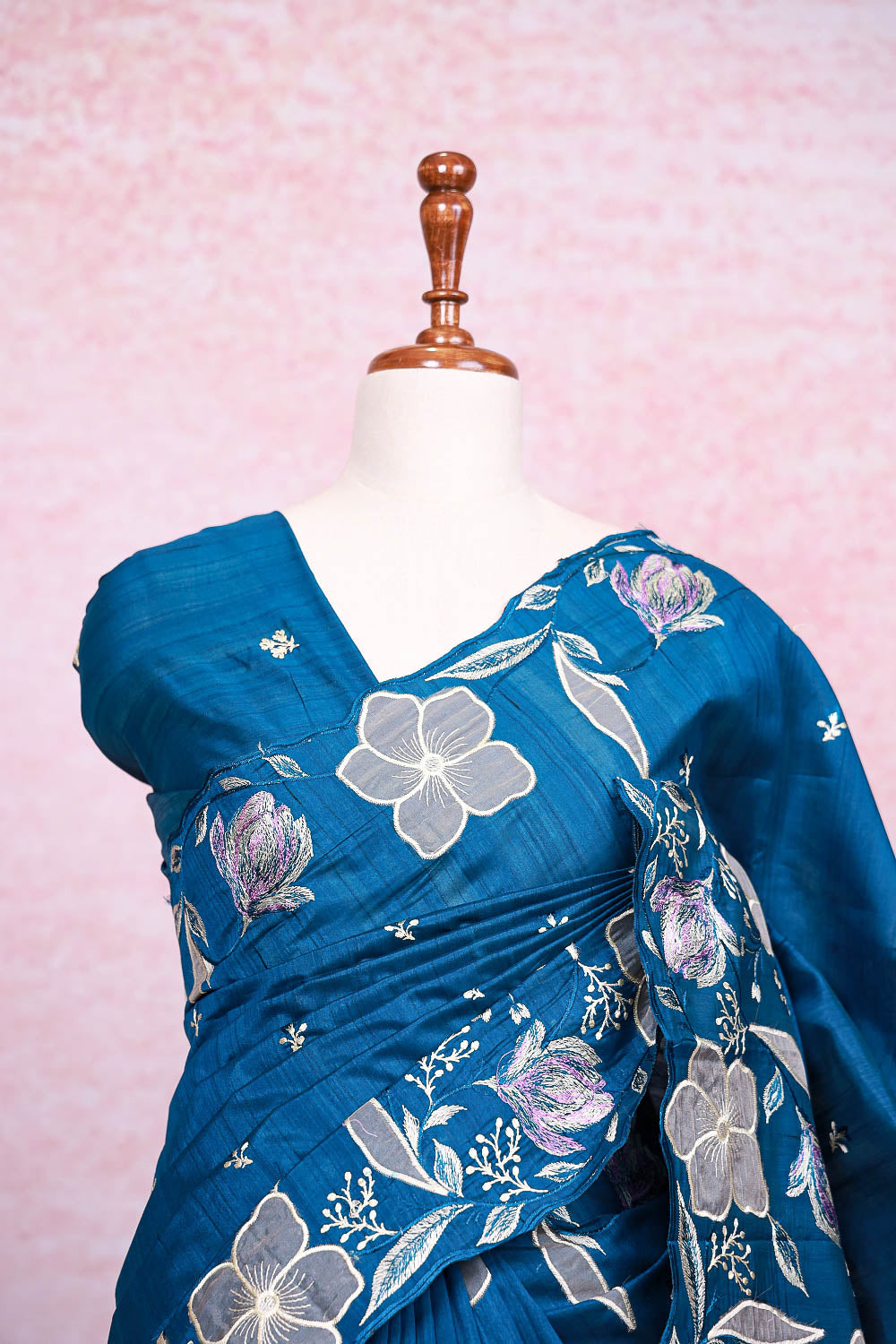 Peacock Blue Semi Tussar Saree