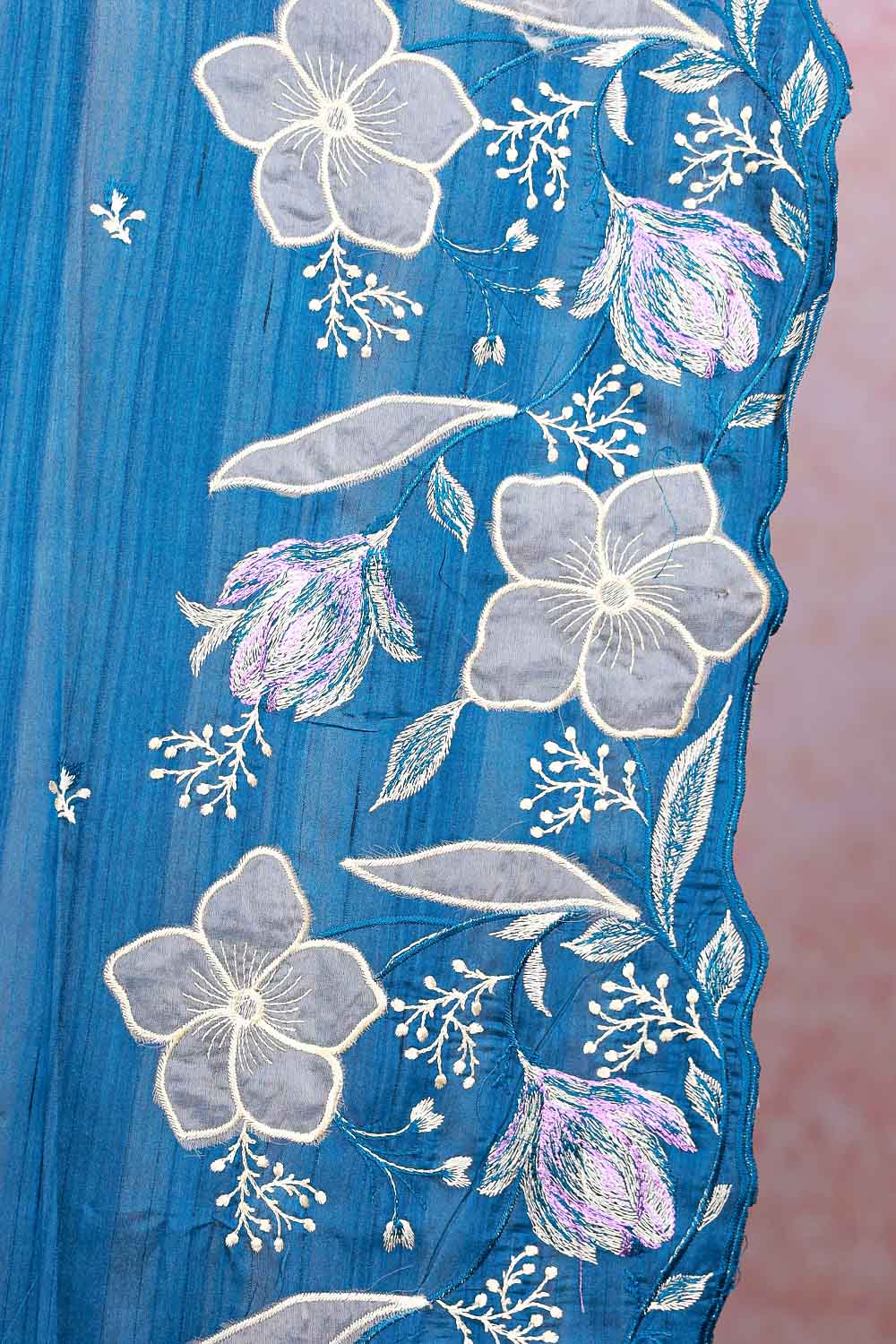Peacock Blue Semi Tussar Saree