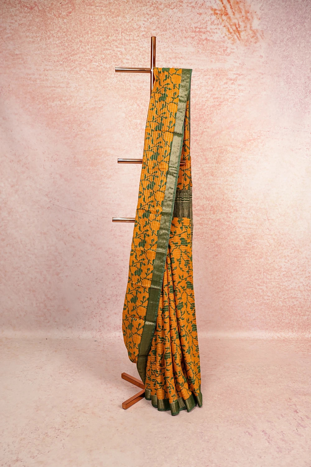 Mustard Yellow Semi Chanderi Saree