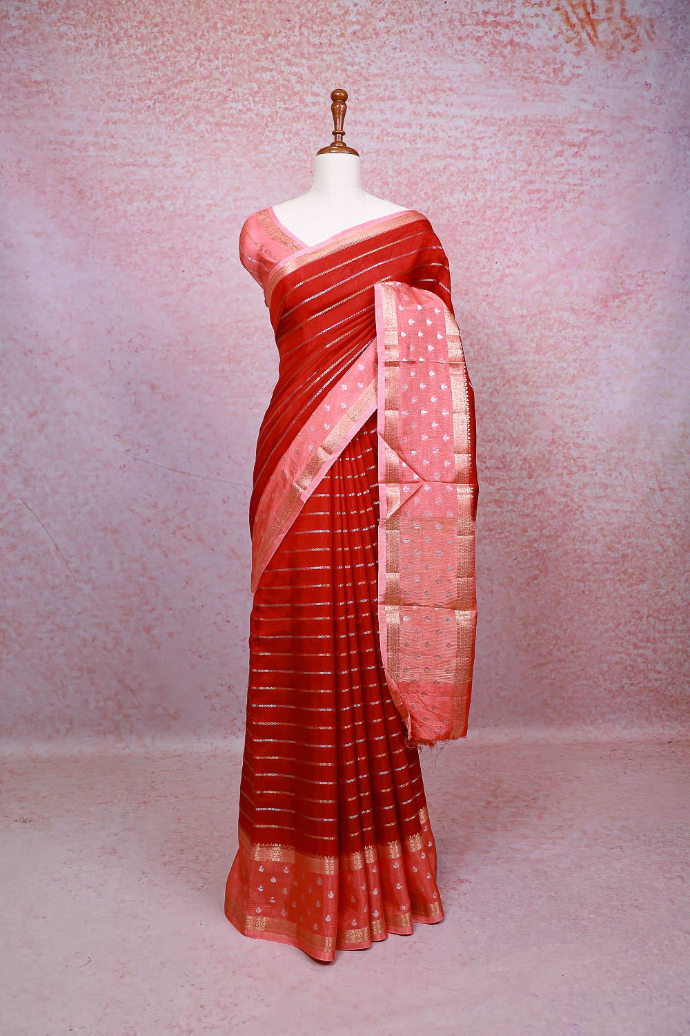 Red Semi Banarasi Saree