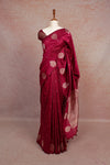 Wine Red Semi Banarasi Saree