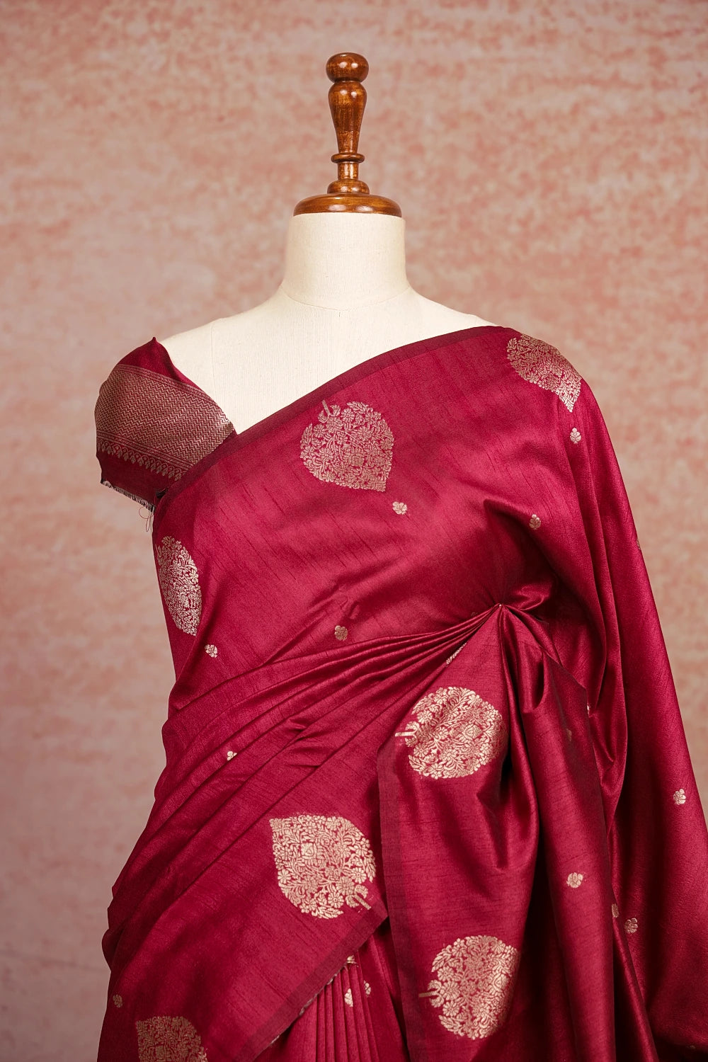 Wine Red Semi Banarasi Saree