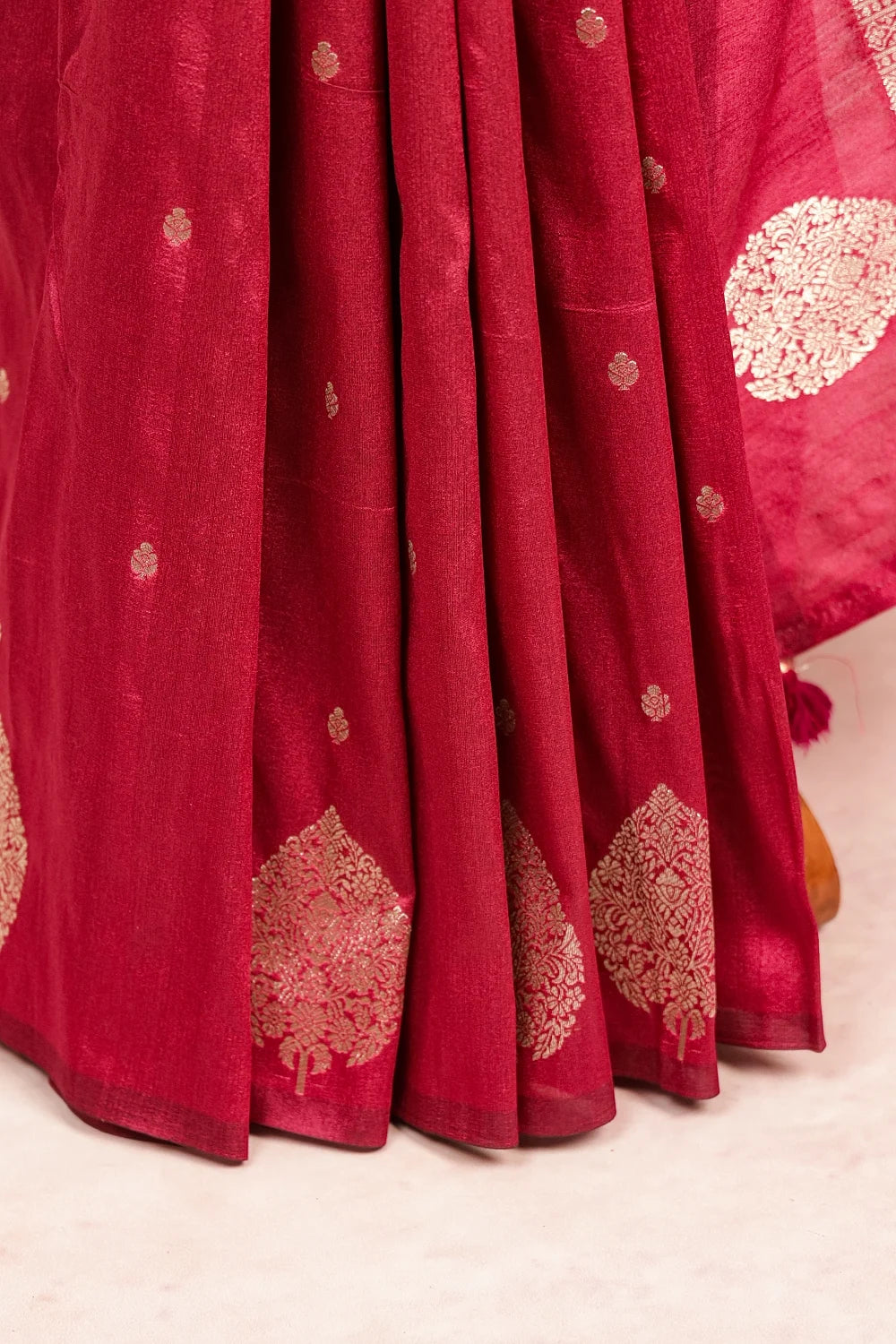 Wine Red Semi Banarasi Saree