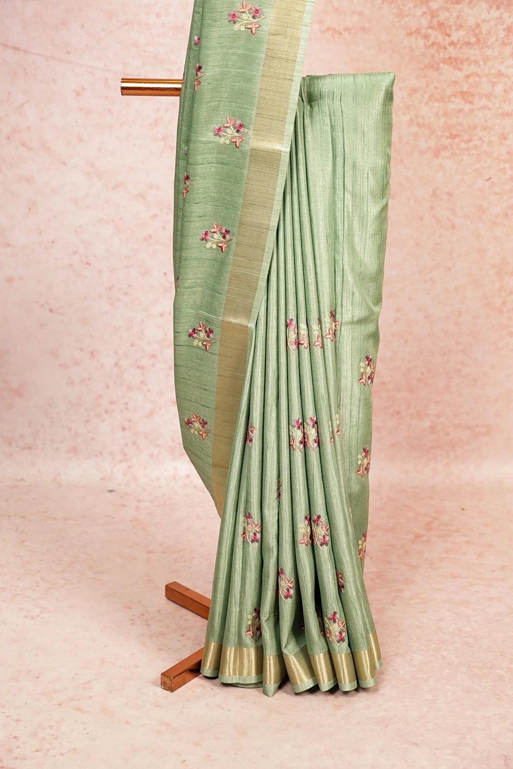 Pista Green Tussar Silk Saree