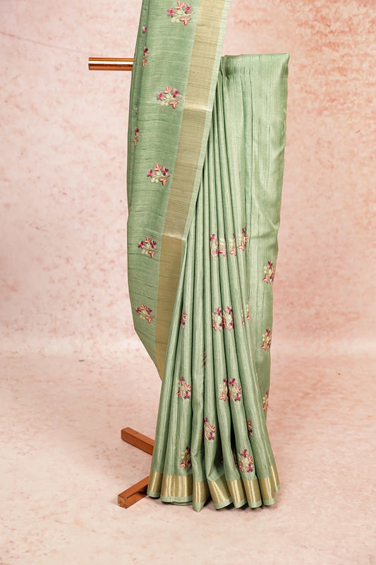 Pista Green Tussar Silk Saree