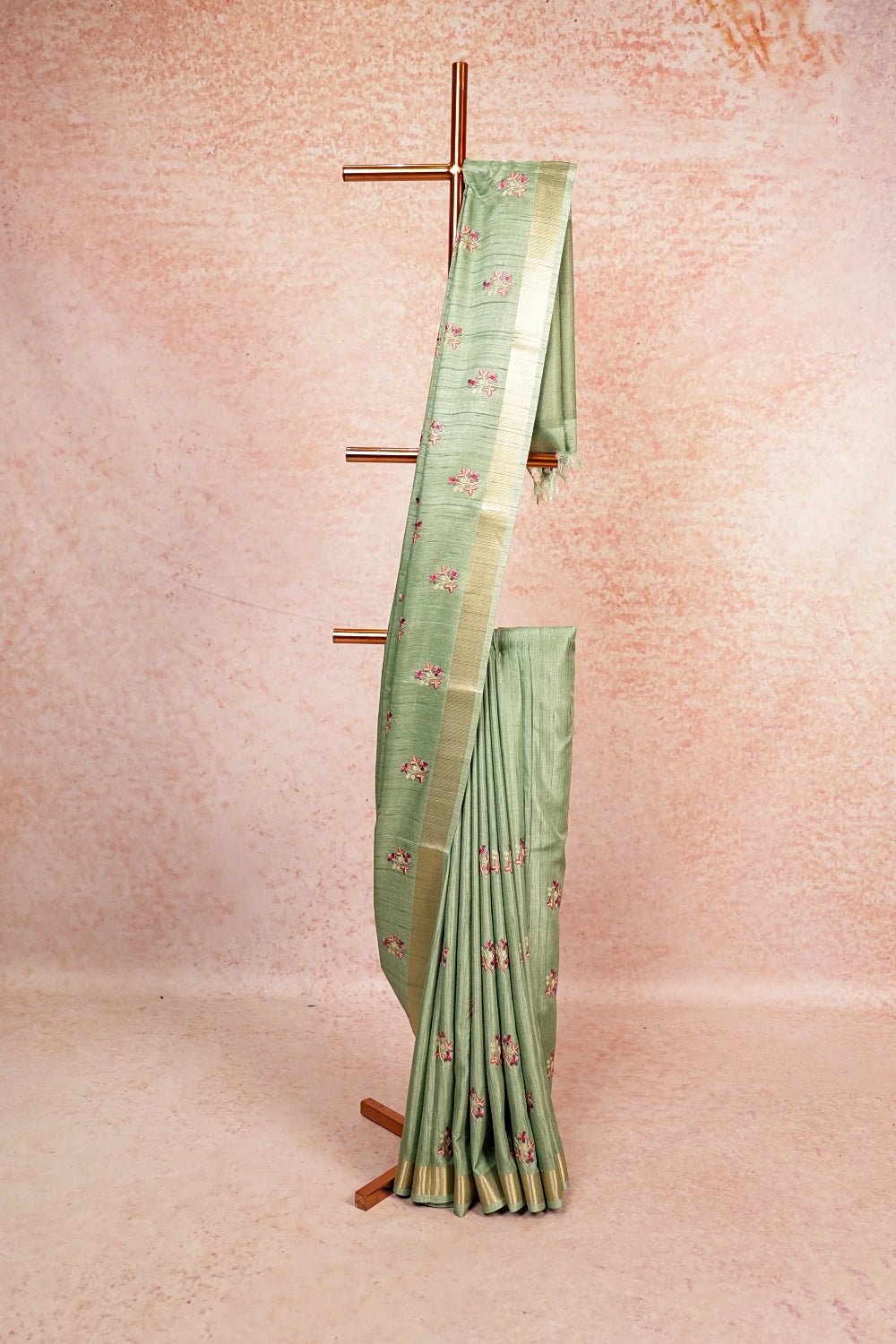 Pista Green Tussar Silk Saree