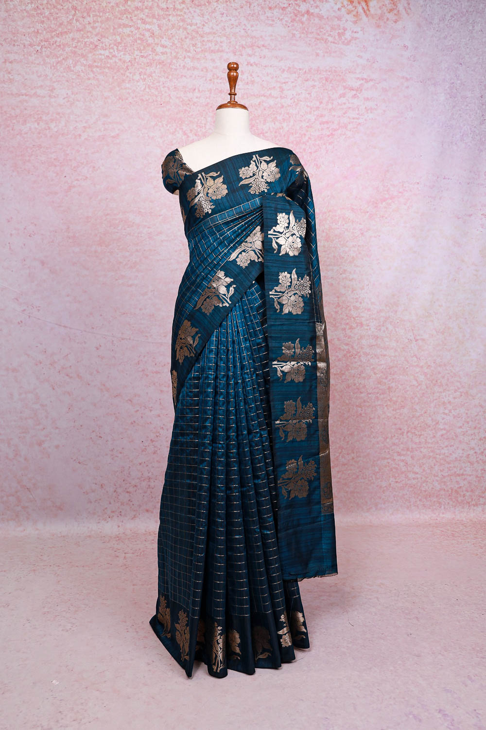 Teal Blue Semi Silk Saree
