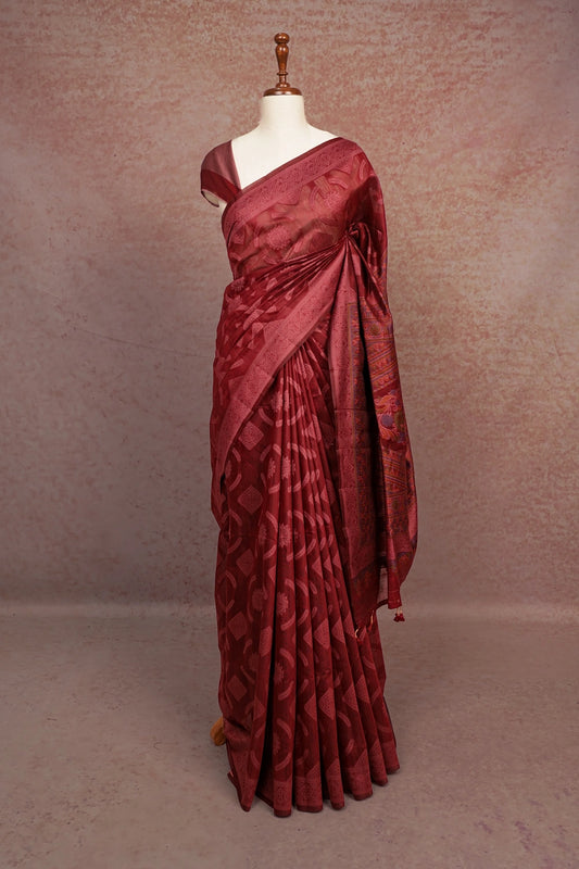 Wine Red Semi Tussar Saree