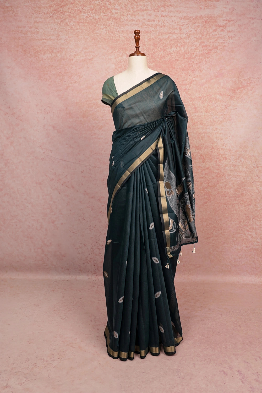 Teal Green Cotton Silk Saree