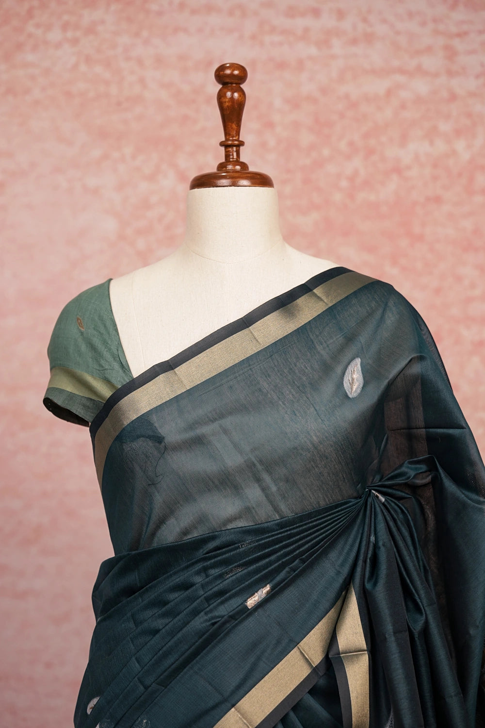 Teal Green Cotton Silk Saree