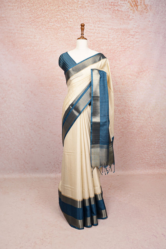 Cream Semi Jute Saree