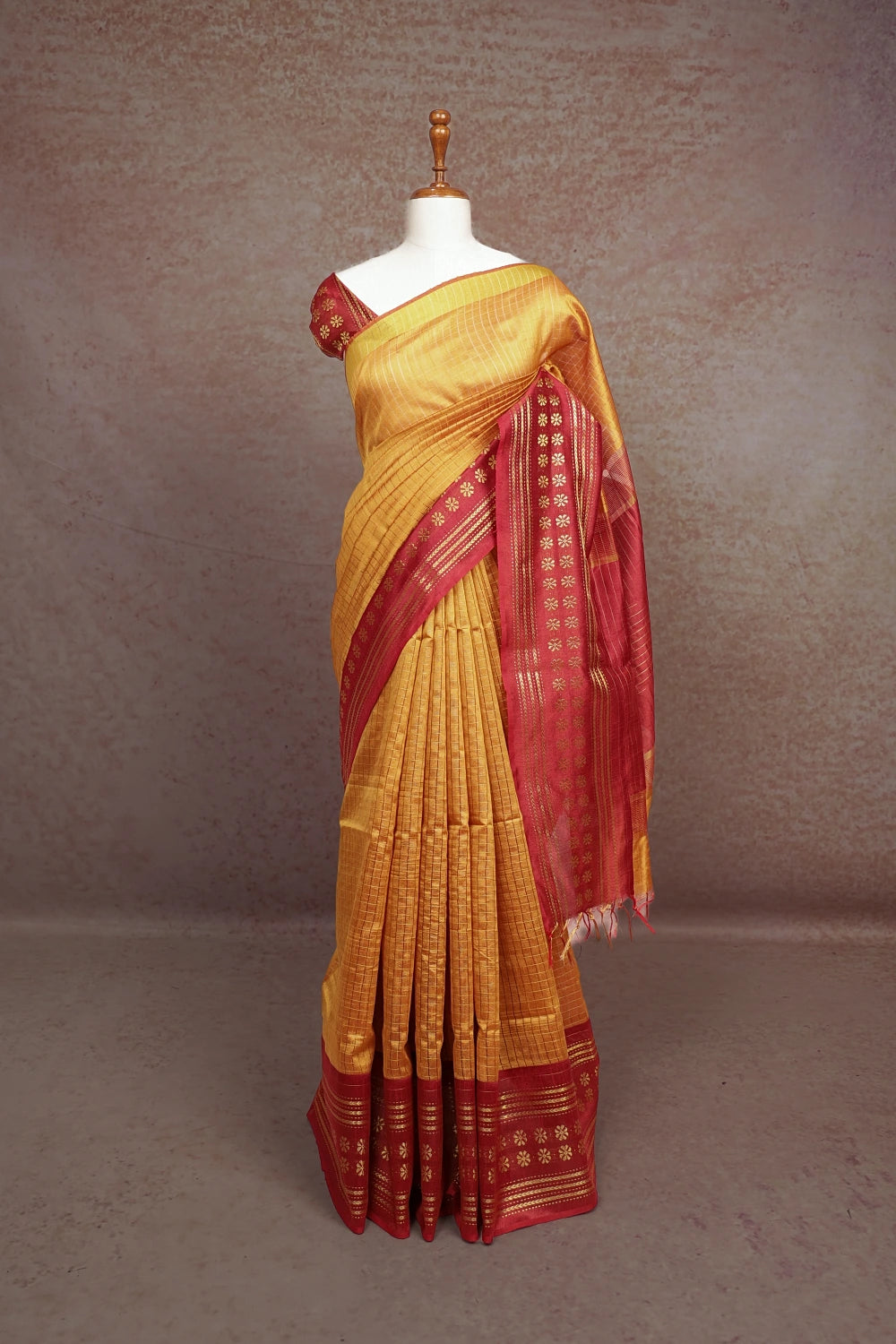 Mango Yellow Semi jute Saree