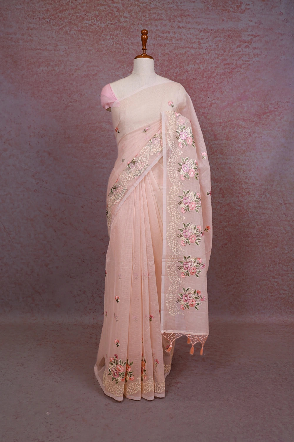 Peach Net Kota Saree