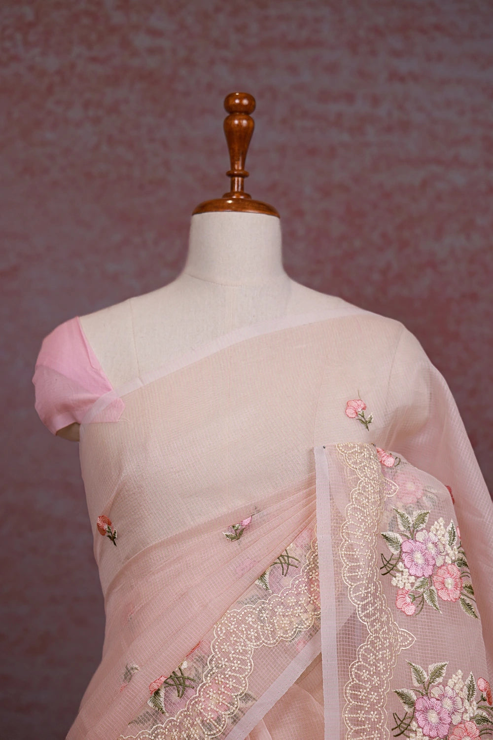 Peach Net Kota Saree