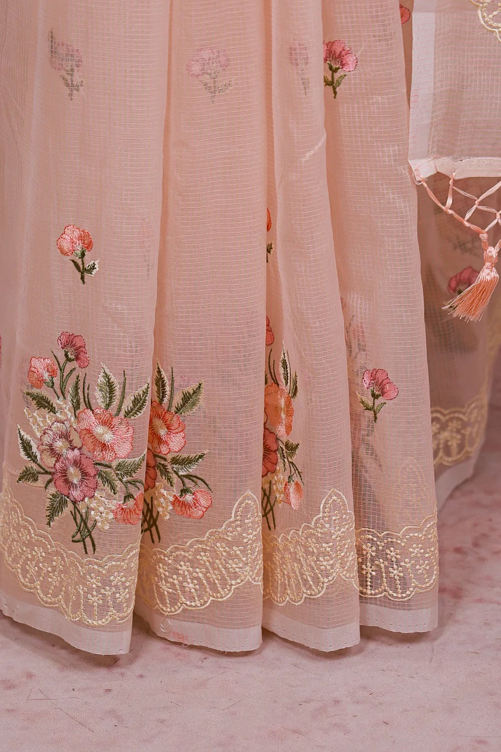 Peach Net Kota Saree
