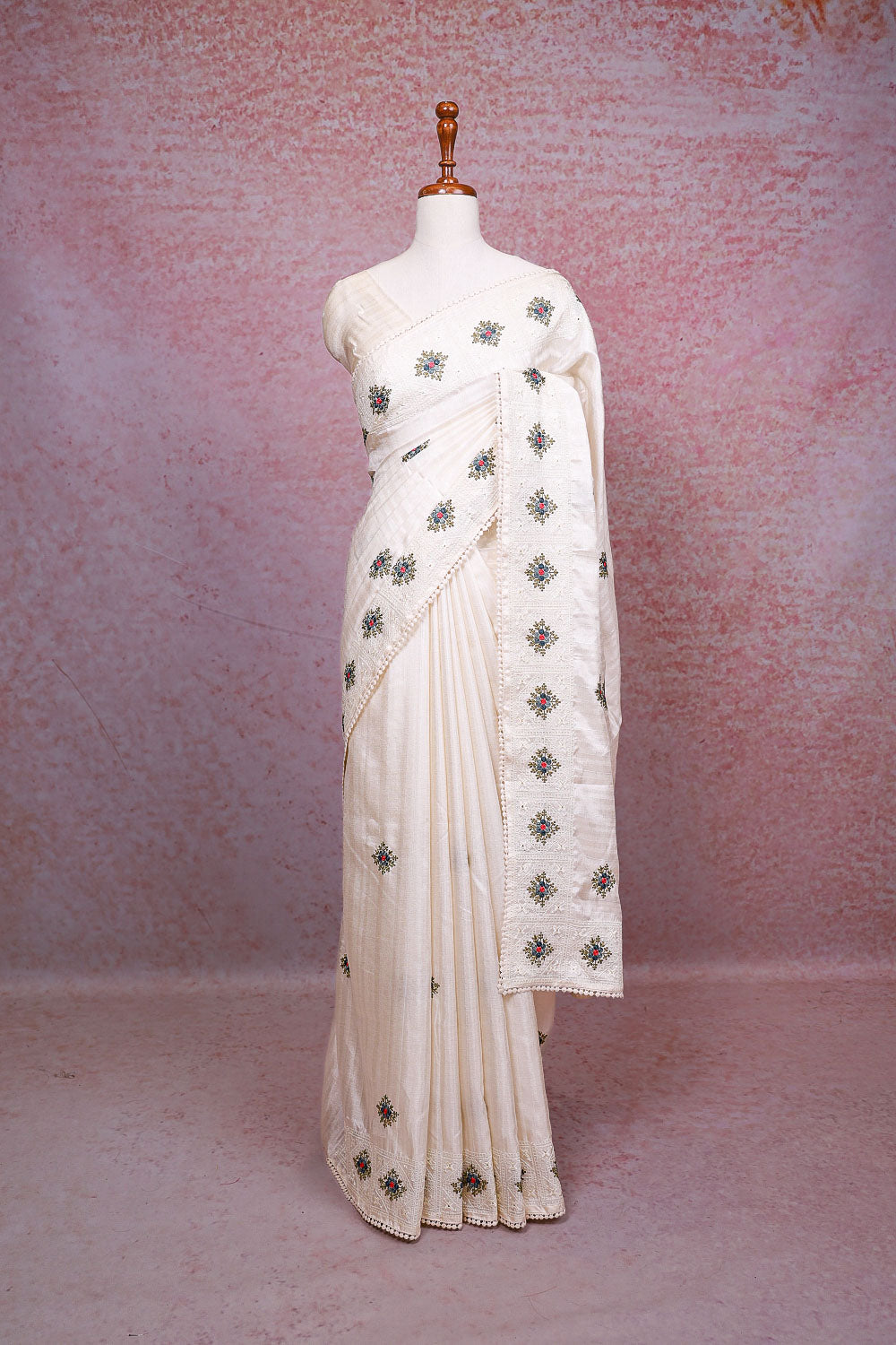 Cream Semi Tussar Saree