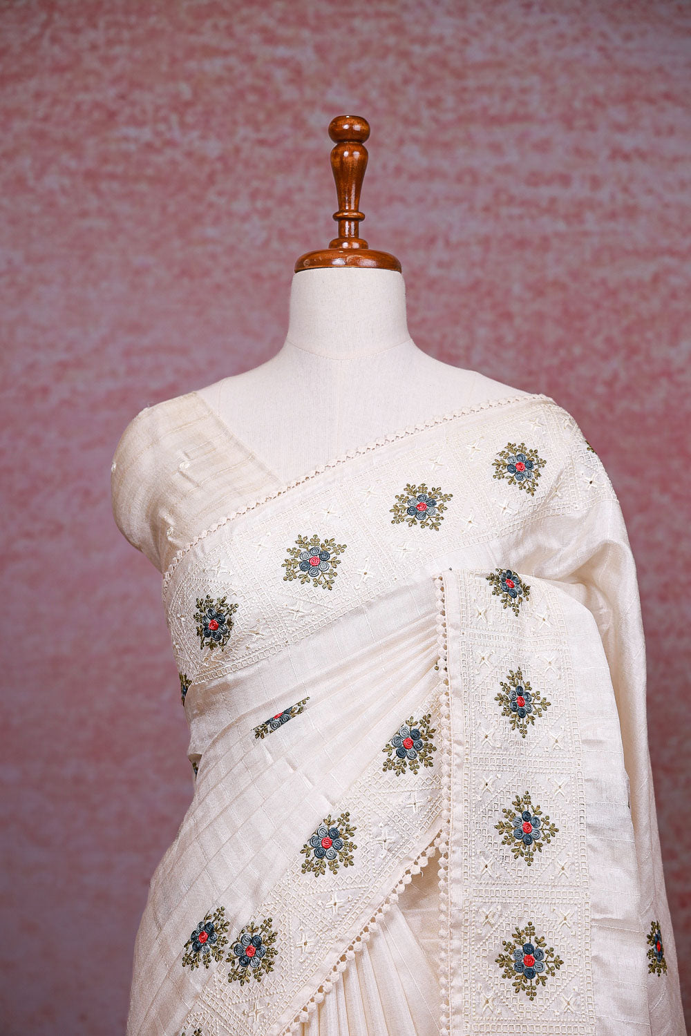 Cream Semi Tussar Saree