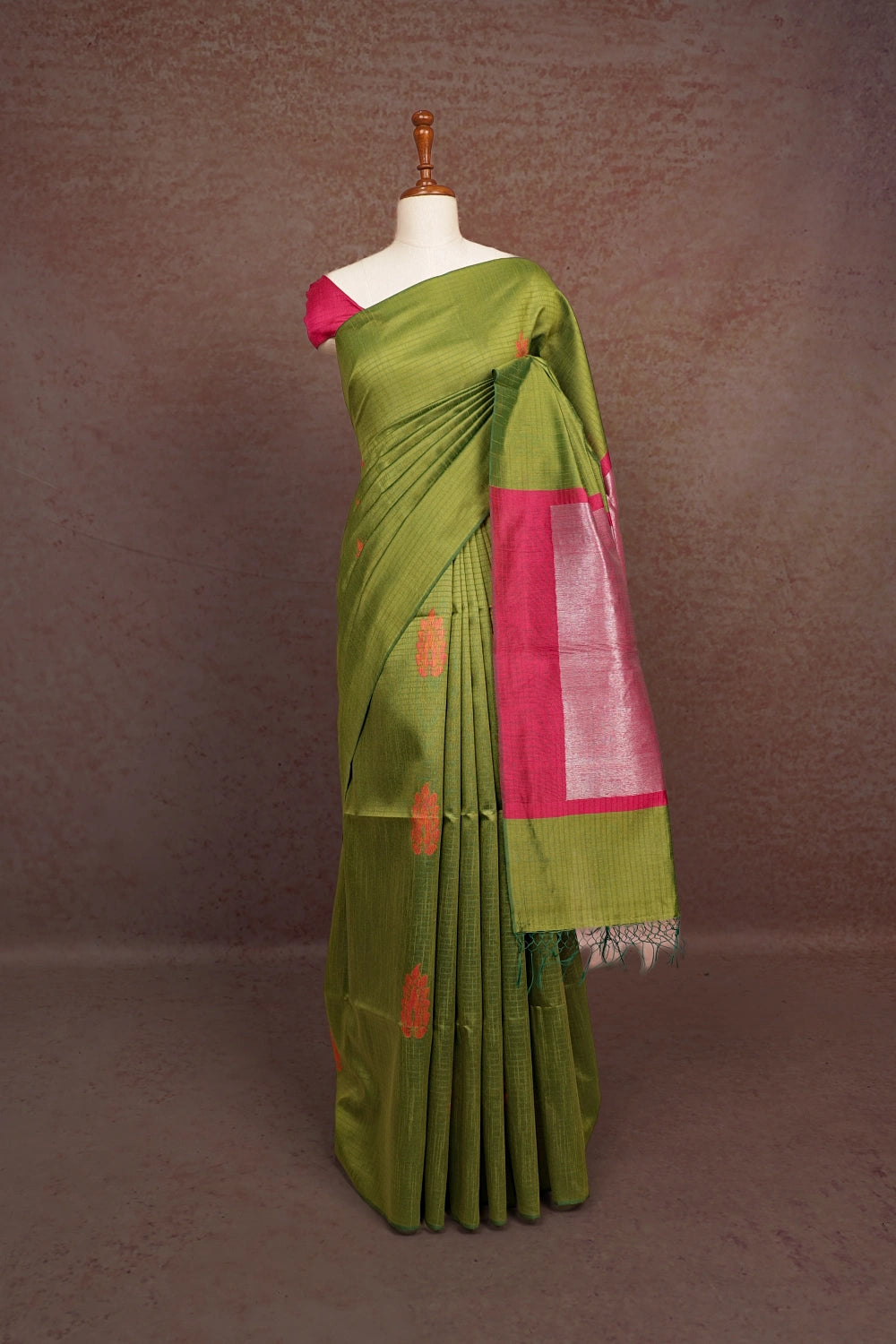 Parrot Green Semi Tussar  Saree