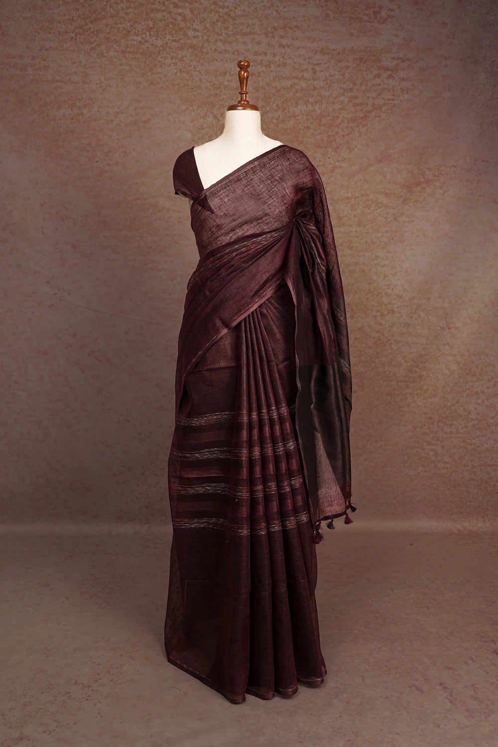 Wine Semi Linen Saree
